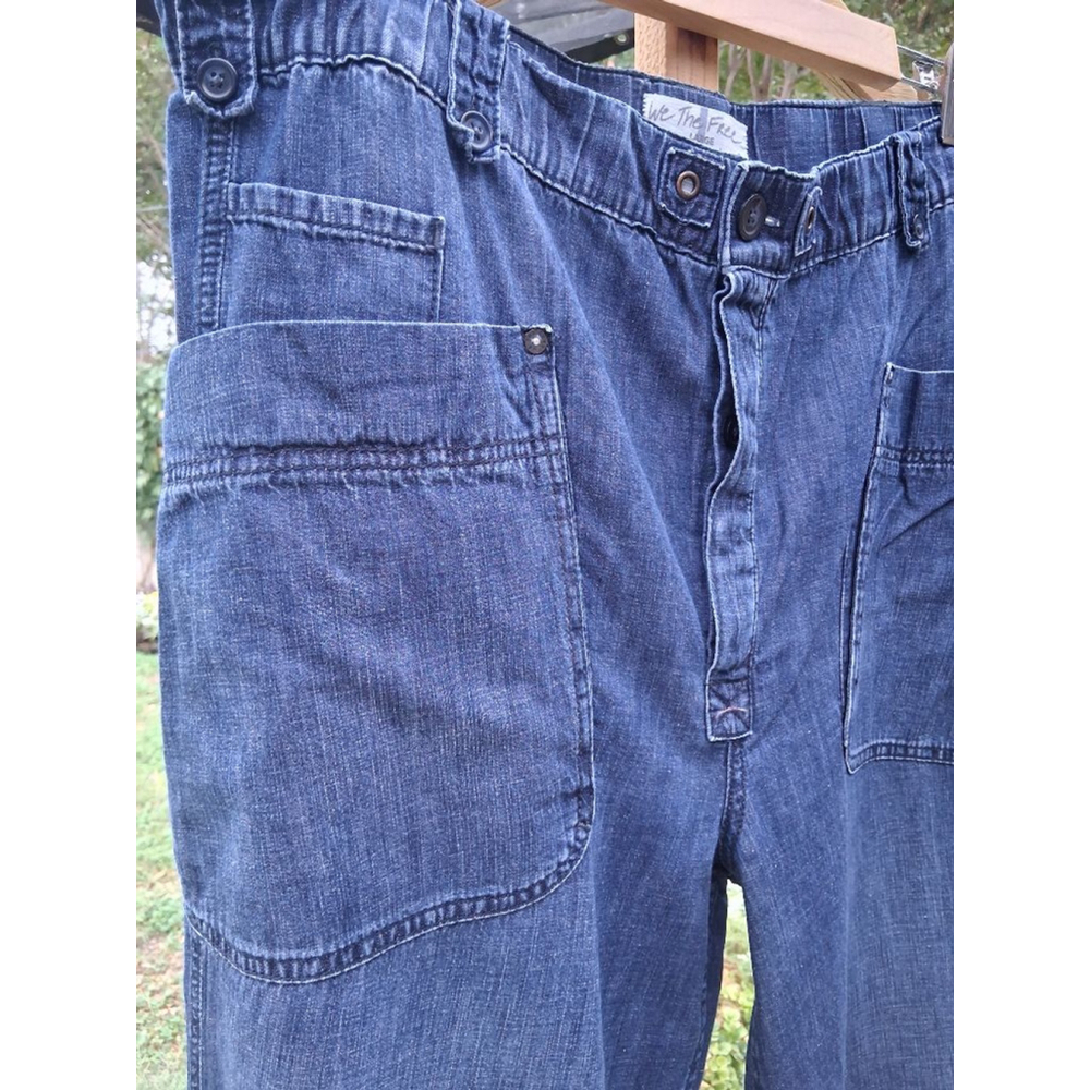 We The Free Blue Wide Leg Elastic Waistband Utility Cargo Jeans Large - Picture 3 of 13